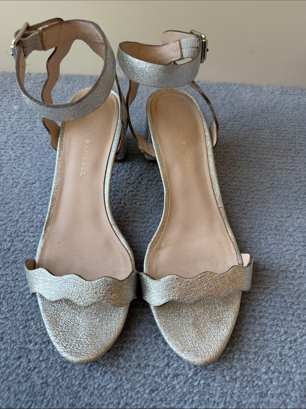 Loeffler Randall Metallic Silver Scallop Ankle-Strap Sandals